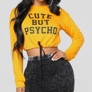 ‘Cute But Psycho’ Long Sleeve Crop Top